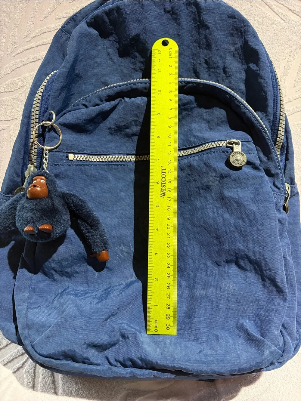Kipling Navy Blue Nylon Backpack with Monkey Charm